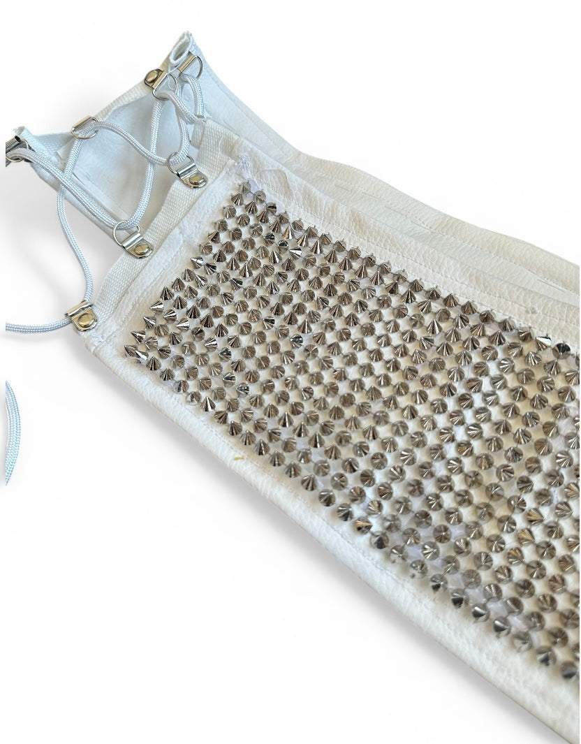 SILVER SPIKE WHITE LEATHER WAIST BELT