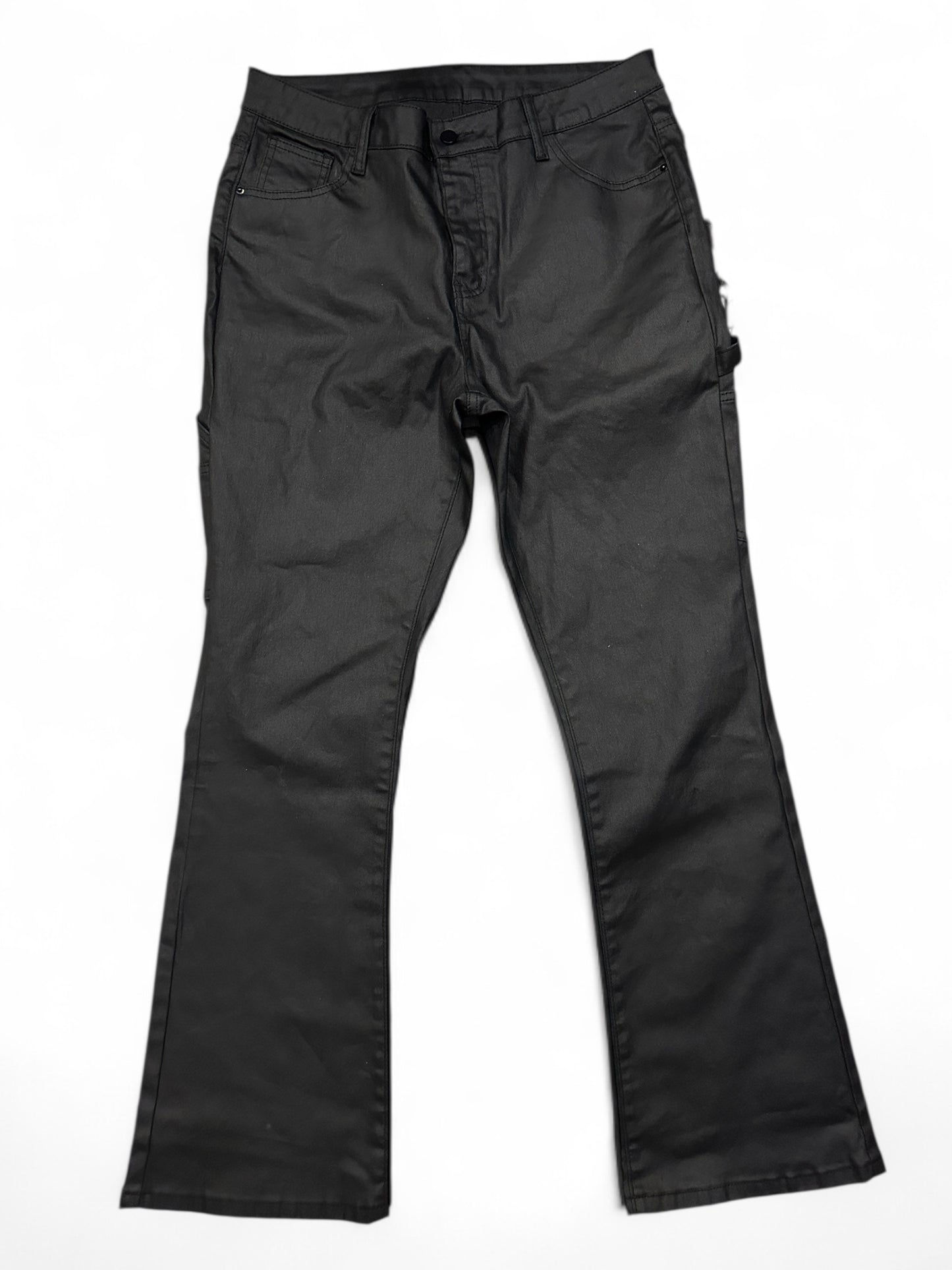 WAX COATED CARABINER FLARED JEANS