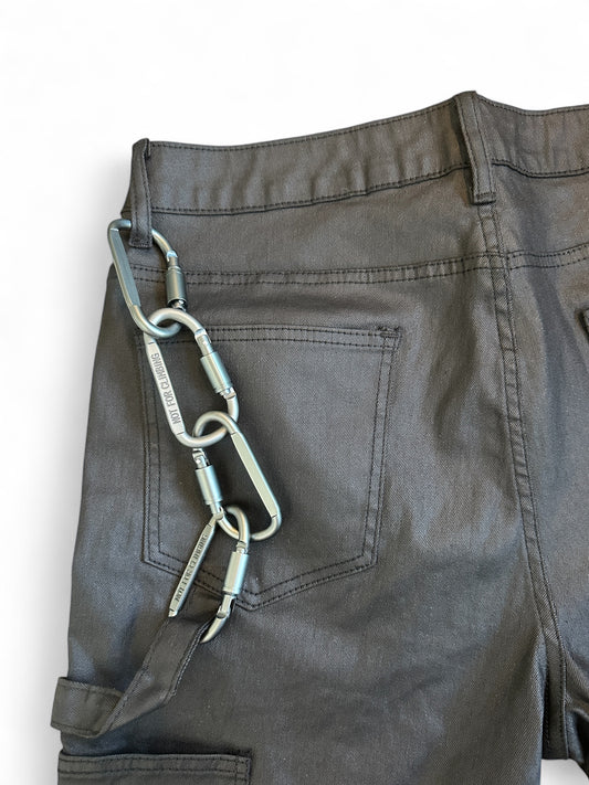 WAX COATED CARABINER FLARED JEANS