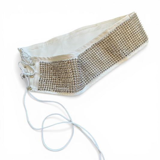 SILVER SPIKE WHITE LEATHER WAIST BELT