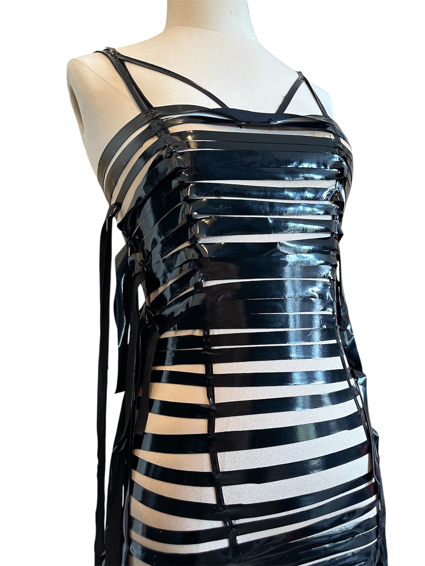PATENT GLOSSED COUTURE STRAP DRESS
